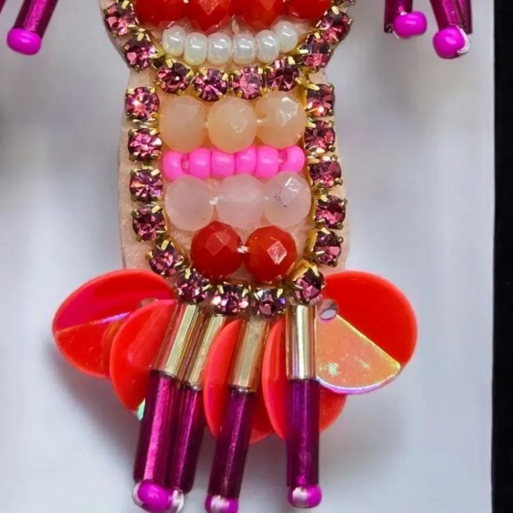 Beaded Lobster Earrings Sequin Bead Dangle Nautical Ocean Marine Jewelry Pierced